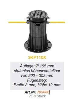 6 Stelzlager stufenlos höhenverstellbar von 202 - 302 mm
