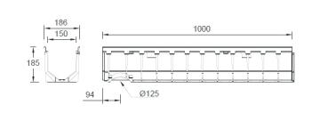 Preview: 1m MEAFLUID 1500 Grau Rinne inkl. Verzinktem Maschenrost B 125