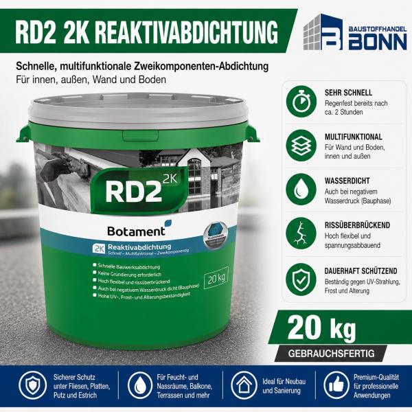 Botament RD2 Reaktivabdichtung 20 kg – Flexible 2K Bauwerksabdichtung für Keller, Fundament & Terrasse