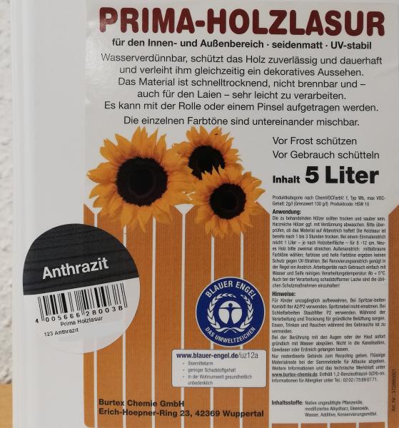 PRIMA-Holzlasur 5 Liter Kanister ANTHRAZIT