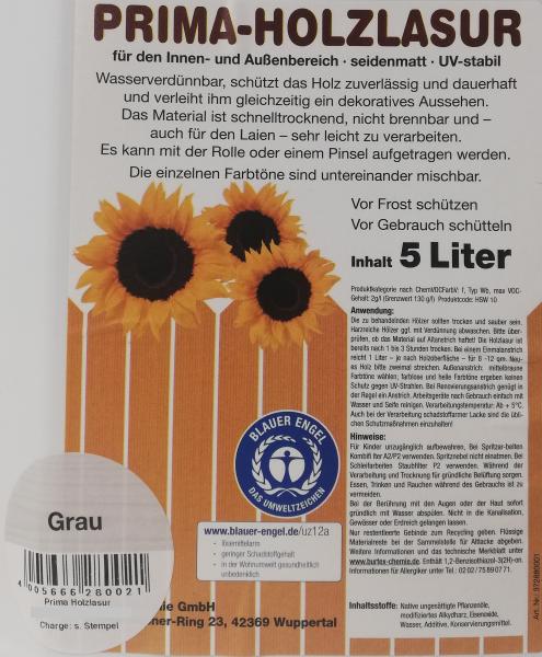 PRIMA-Holzlasur 5 Liter Kanister GRAU