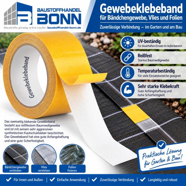 Doppelseitiges Gewebeband 1 Rolle 50mm x 25m